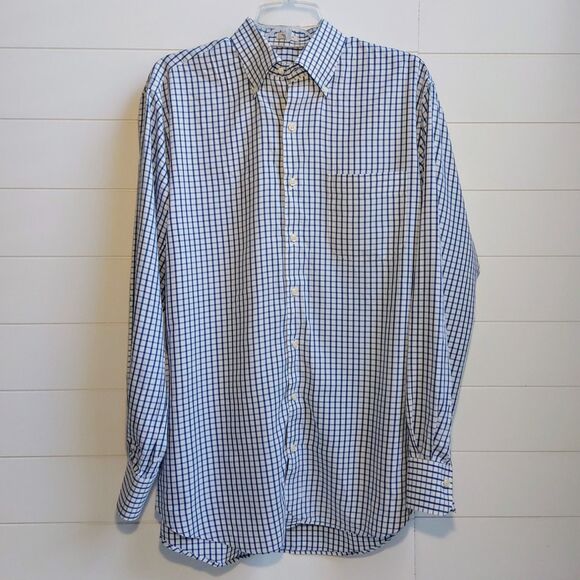 Peter Millar Crown Soft Men's Large Button Down Silk Blend Shirt Blue Checkered - Picture 2 of 10